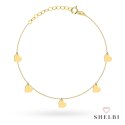 Bransoletka pięć pełnych złotych serduszek na nogę 585 SHELBI
