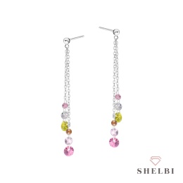 Kolczyki wiszące z kolorowymi cyrkoniami wiosna lato na prezent