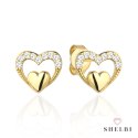 Kolczyki złote gładkie serduszko w sercu z cyrkonii 585 SHELBI