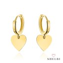 Kolczyki złote kółeczka z wiszącym sercem 585 SHELBI