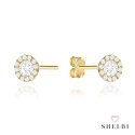 Kolczyki złote kółka wysadzane cyrkoniami z ażurowym tyłem 585 SHELBI