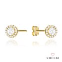Kolczyki złote kółka wysadzane cyrkoniami z centralnym kamieniem 585 SHELBI