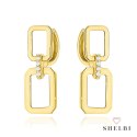 Kolczyki złote prostokąty z cyrkoniami na kreolu 585 SHELBI