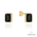 Kolczyki złote prostokąty z syntetycznym onyxem 585 SHELBI