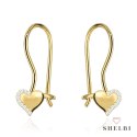 Kolczyki złote serca z cyrkoniami na biglu 585 SHELBI