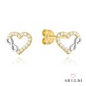 Kolczyki złote serce, nieskończoność w białym złocie i cyrkonie 585 SHELBI