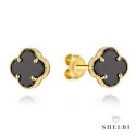 Kolczyki złote z czarną koniczynką 9mm 585 SHELBI