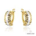 Kolczyki złote z diamentowaniem i białym rodowaniem zaokrąglone 585 SHELBI