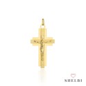 Krzyżyk złoty satynowy w błyszczącej oprawie z Jezusem mały pr. 585 585 SHELBI