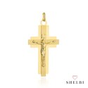 Krzyżyk złoty satynowy w błyszczącej oprawie z Jezusem średni pr. 585 585 SHELBI