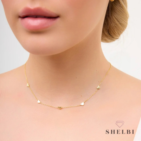 Naszyjnik celebrytka z serduszkami srebro pozłacane choker prezent Naszyjnik celebrytka z serduszkami srebro pozłacane choker prezent