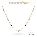 Naszyjnik złoty splecione ogniwa i gładkie kulki z czarnym kamieniem 585 SHELBI