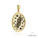 Zawieszka złota ażurowy owal z czarnymi kamieniami 585 SHELBI