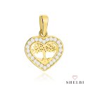 Zawieszka złota drzewko szczęścia w serduszku wysadzanym cyrkoniami 585 SHELBI