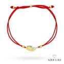Bransoletka skrzydełko z cyrkoniami na czerwonym sznurku 585 SHELBI