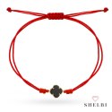 Bransoletka złota czarna koniczynka na czerwonym sznurku 585 SHELBI