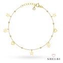 Bransoletka złota diamentowane kulki oraz wiszące gwiazdki, serduszka i koniczynki na nogę 585 SHELBI