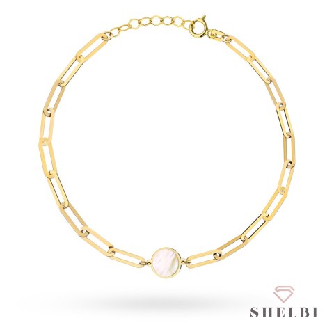 Bransoletka złota długie ogniwa i kółko z masą perłową 585 SHELBI