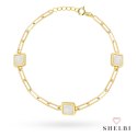 Bransoletka złota długie ogniwa i kwadraty z masą perłową 585 SHELBI