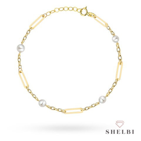 Bransoletka złota długie ogniwa z perłami 585 SHELBI