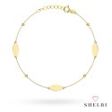 Bransoletka złota owalne blaszki i diamentowane kulki 585 SHELBI