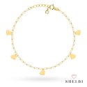 Bransoletka złota podłużne ogniwa i wiszące serduszka na nogę 585 SHELBI