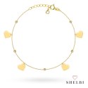 Bransoletka złota wiszące serduszka i diamentowane kulki na nogę 585 SHELBI