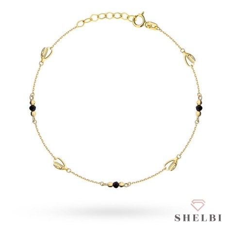Bransoletka złota z czarnymi kamieniami i kulkami party 585 SHELBI
