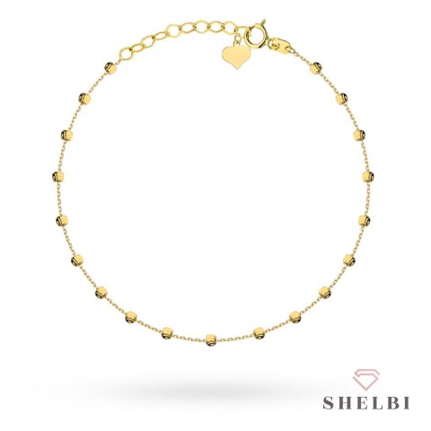 Bransoletka złota z diamentowanymi kuleczkami i serce 585 SHELBI