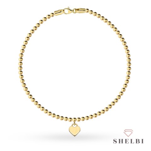 Bransoletka złota złożona z gładkich kuleczek i wiszącym sercem 585 SHELBI