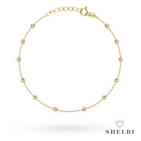 Bransoletka złote diamentowane kulki na nogę 585 SHELBI