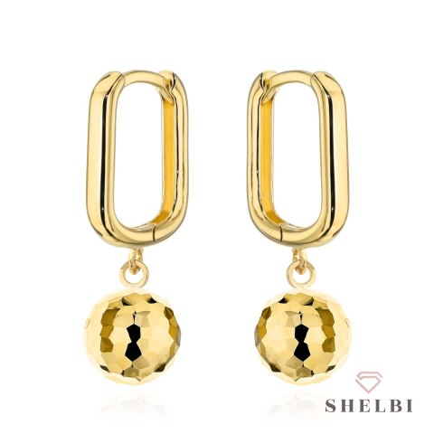 Kolczyki złote diamentowane wiszące kulki 585 SHELBI