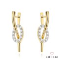 Kolczyki złote fala i owal z cyrkoniami 585 SHELBI