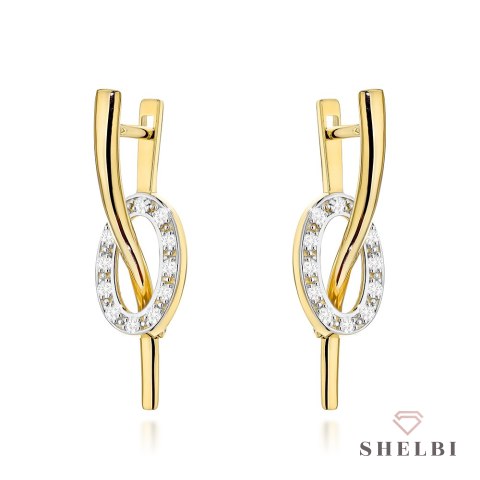 Kolczyki złote fala i owal z cyrkoniami 585 SHELBI