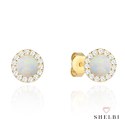 Kolczyki złote kółeczka z opalem i cyrkoniami 585 SHELBI