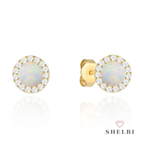 Kolczyki złote kółeczka z opalem i cyrkoniami 585 SHELBI