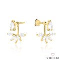 Kolczyki złote listki z cyrkoniami z biżuteryjnym zapięciem 585 SHELBI
