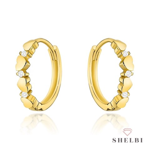 Kolczyki złote serduszka i cyrkonie 585 SHELBI