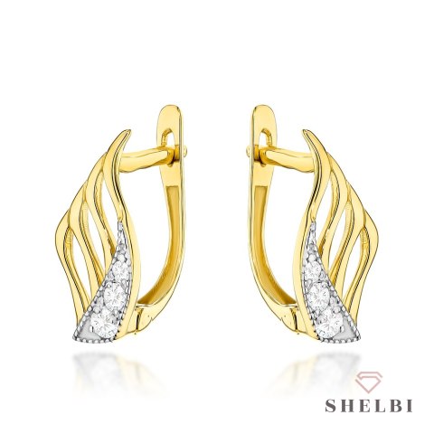 Kolczyki złote skrzydła zdobione cyrkoniami 585 SHELBI