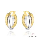 Kolczyki złote splecione kółeczka z diamentowaniem w dwóch kolorach złota 585 SHELBI