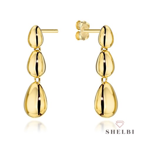 Kolczyki złote wiszące gładkie owale 585 SHELBI