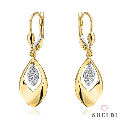 Kolczyki złote wiszące listki z cyrkoniami 585 SHELBI