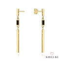 Kolczyki złote wiszące pałeczki z czarnym kamieniem 585 SHELBI
