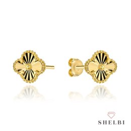 Kolczyki złote z diamentowaną koniczynką 10mm 585 SHELBI