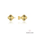 Kolczyki złote z diamentowaną koniczynką 6mm 585 SHELBI