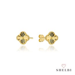 Kolczyki złote z diamentowaną koniczynką 6mm 585 SHELBI