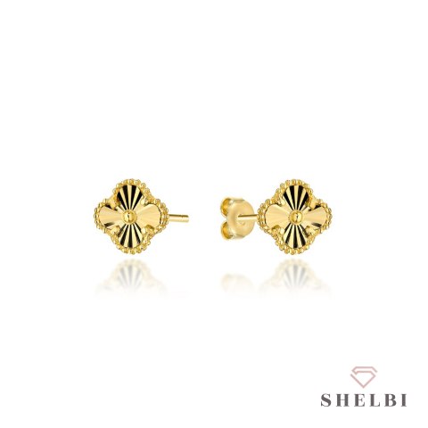 Kolczyki złote z diamentowaną koniczynką 6mm 585 SHELBI