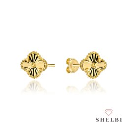 Kolczyki złote z diamentowaną koniczynką 8mm 585 SHELBI
