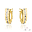 Kolczyki złote z diamentowaniem na środku w dwóch kolorach złota 585 SHELBI