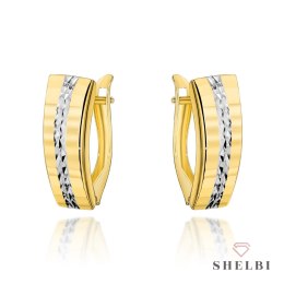 Kolczyki złote z diamentowaniem na środku w dwóch kolorach złota 585 SHELBI